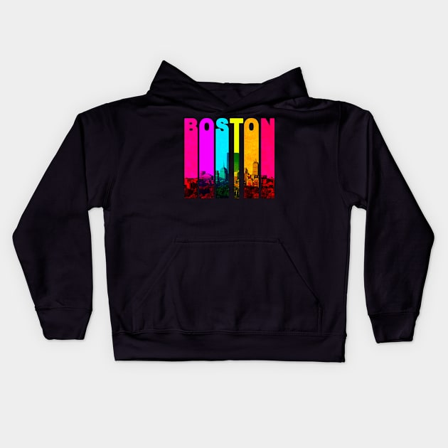 Retro Boston Massachusetts Cityscape Skyline Kids Hoodie by phughes1980